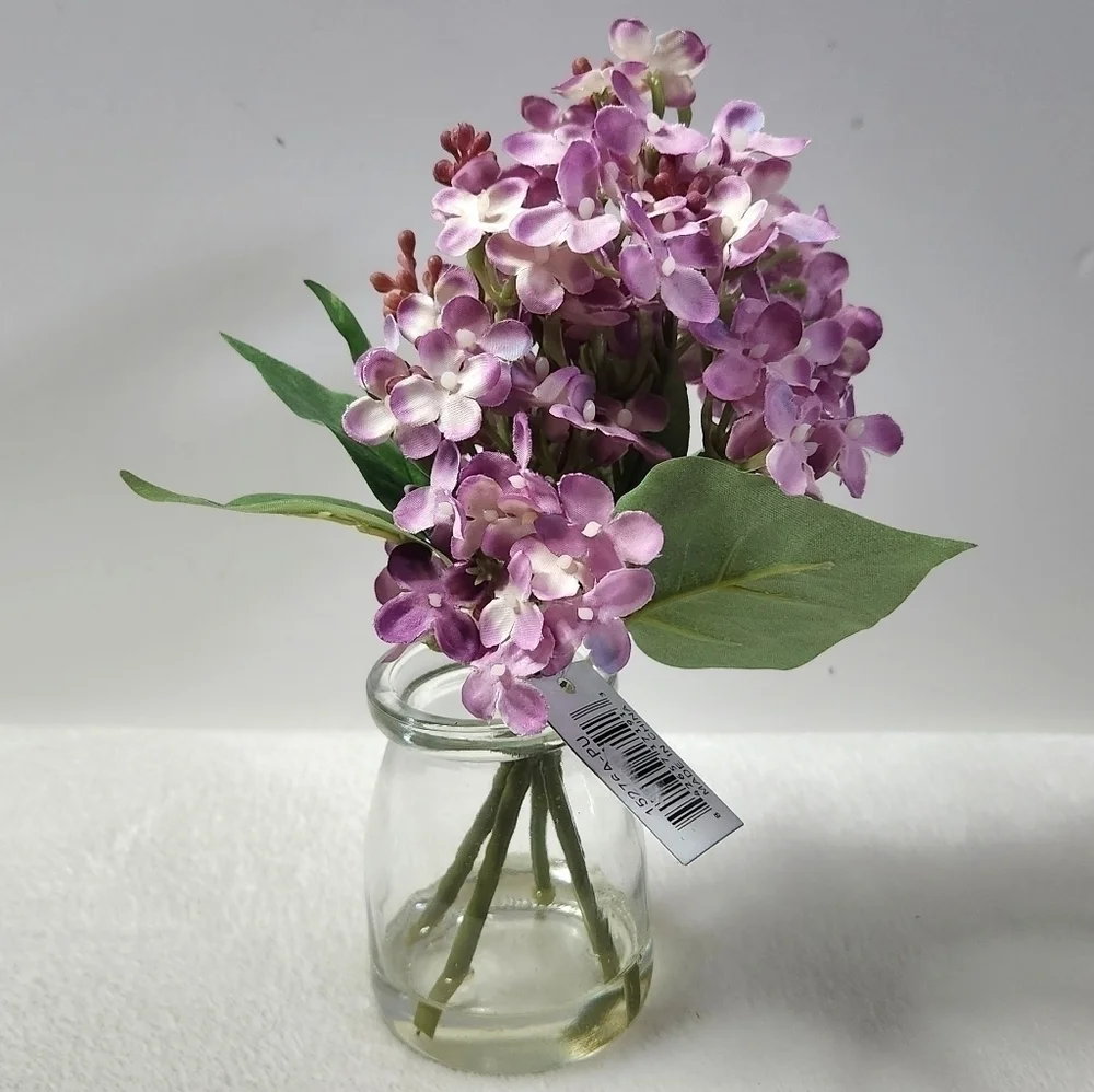 Faux Purple White Lilac Clear Jar Farmhouse Home Decor Accent